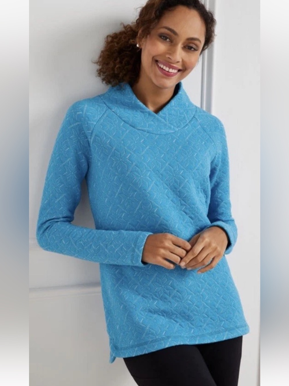 Talbots Embroidered Snowflake Cozy Quilted Mock Neck Sweatshirt Small Petite